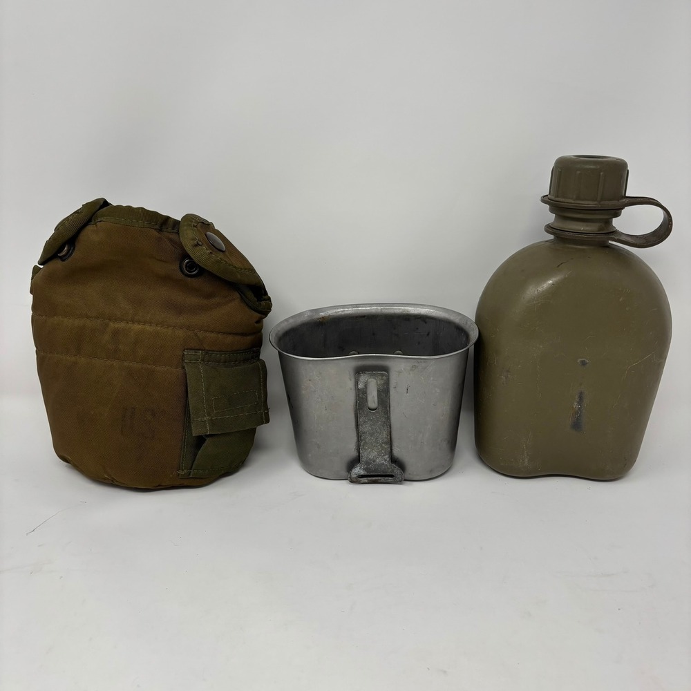 Vintage US Army Canteen Set 1960s Vietnam Era Military w/ Bottle, Cup and Cover